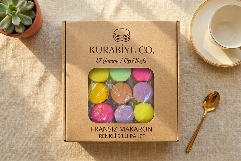 Renkli Fransız Makaron 9'lu Paket Karışık Premium Tatlı Hediye Kutusu