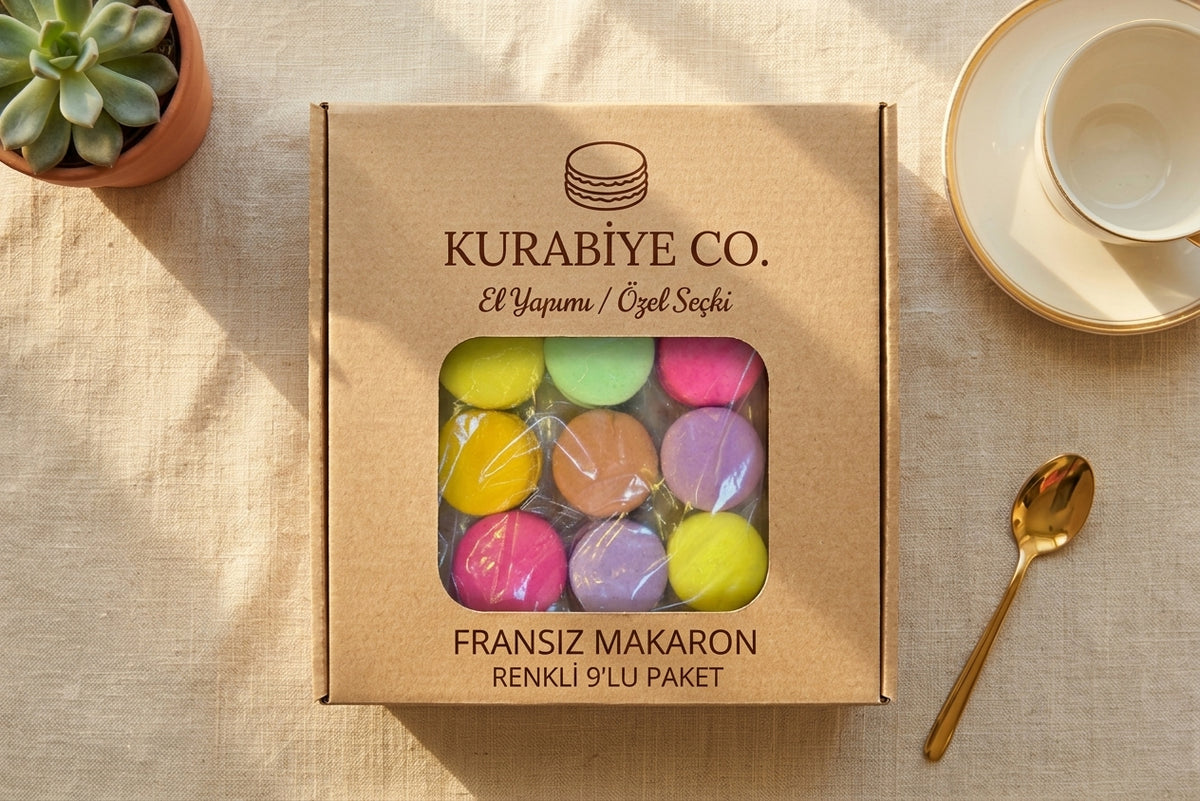 Renkli Fransız Makaron 9'lu Paket Karışık Premium Tatlı Hediye Kutusu